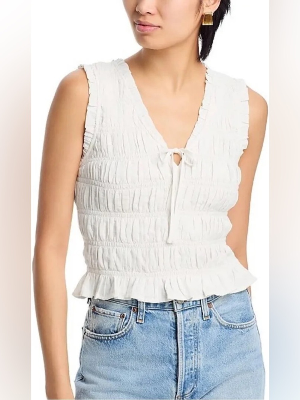 EUC Paige Devi Smocked Top in White size L